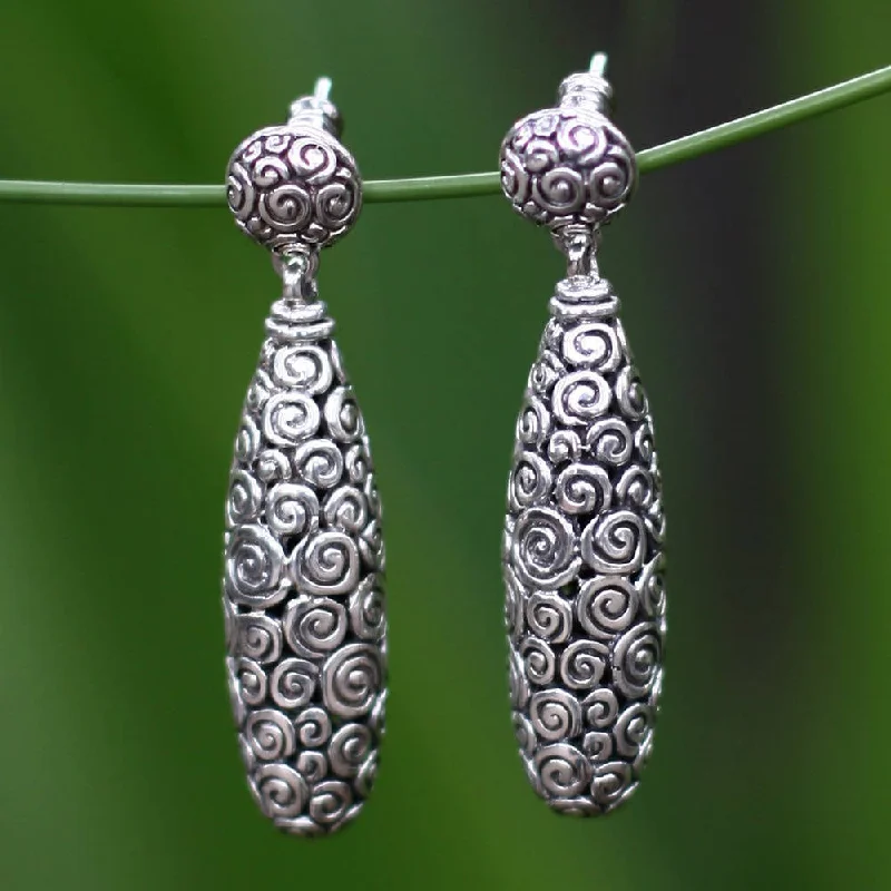 Hypoallergenic Drop Earrings for Sensitive -Handmade Sterling Silver 'Clouds' Earrings (Indonesia)