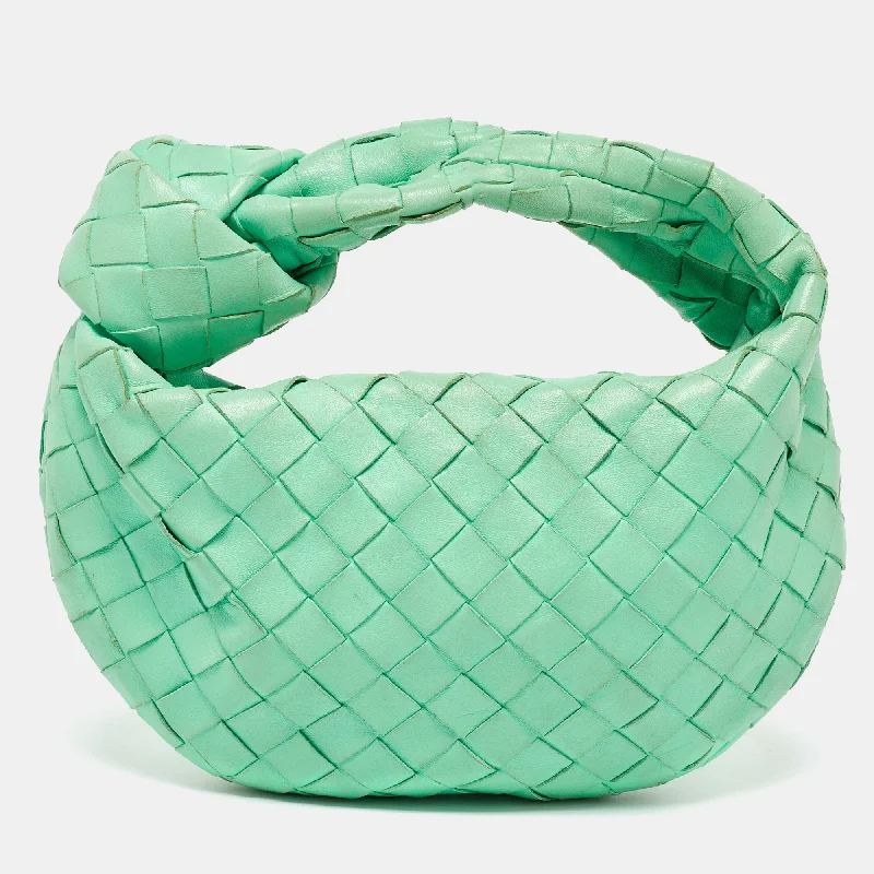 Leather handle bags for elegant daily carry -Bottega Veneta Light Green Leather Mini Jodie Hobo