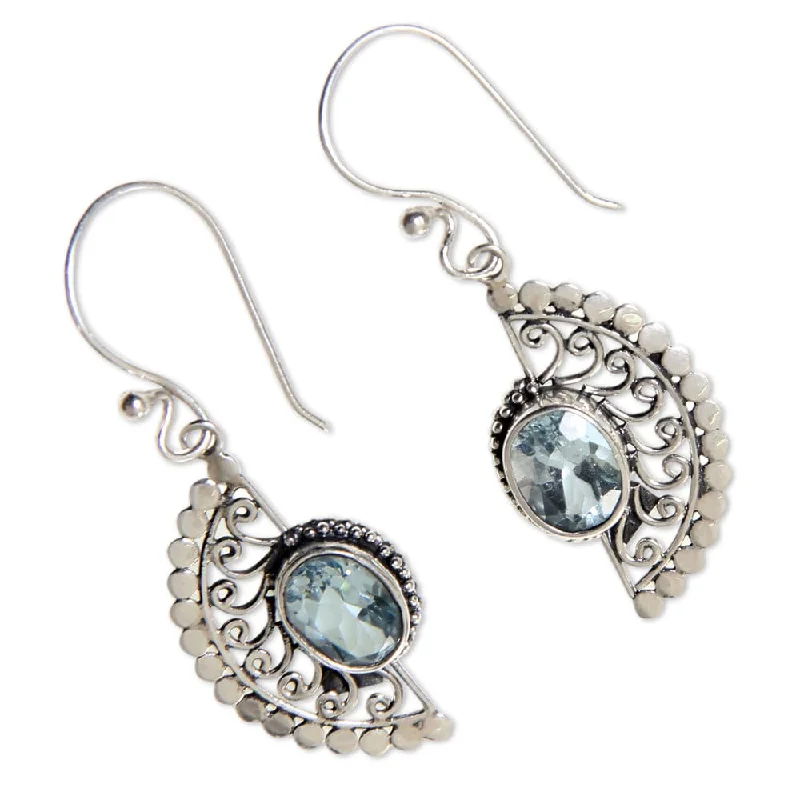 Crystal and Pearl Drop Earrings for Glamour -Sterling Silver 'Blue Eyes' Topaz Earrings (Indonesia)