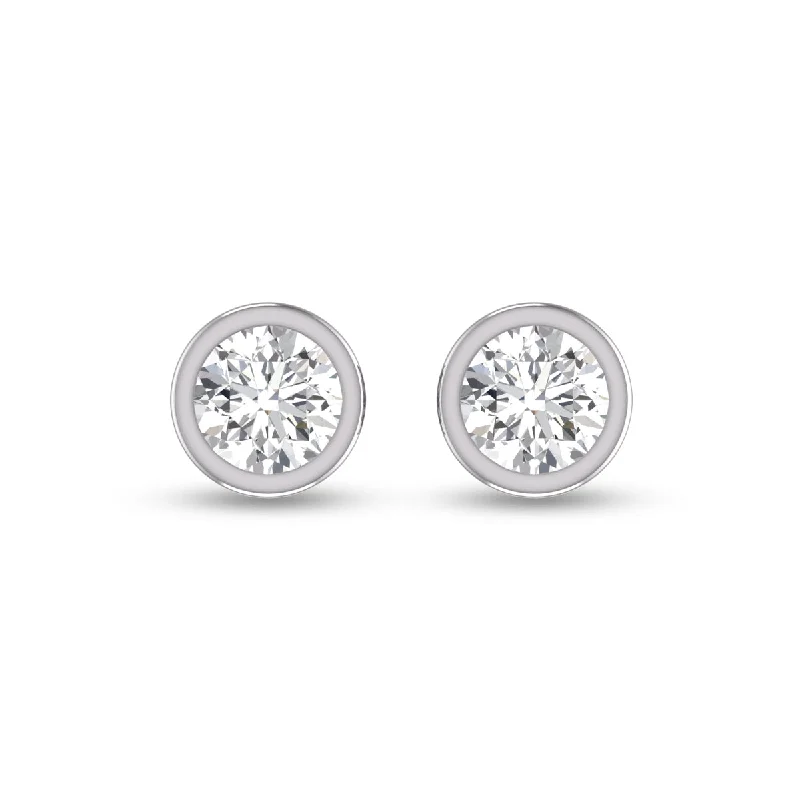 Celtic Drop Earrings with Knotwork -Lab Grown 1 Carat Round Bezel Set Solitaire Diamond Earrings In 14K White Gold