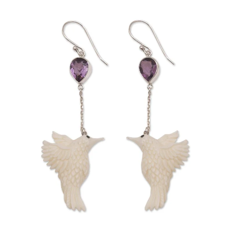 Animal Print Drop Earrings for Fun -NOVICA Dancing Hummingbirds, Amethyst dangle earrings - 2.9*0.9