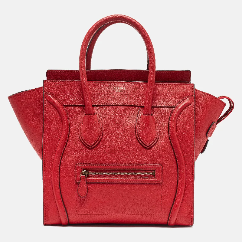 Handle bags with contrast stitching for detail -Celine Red Leather Mini Luggage Tote