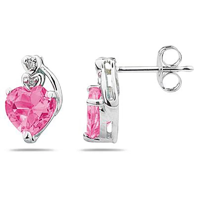 Drop Earrings with Abstract Designs -Heart Shape Pink Topaz & Diamond Earrings In 10K White Gold