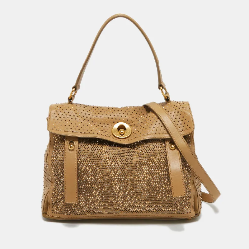 Handle bags with modern cutouts for style -Yves Saint Laurent Beige Leather And Suede Studded Muse Two Satchel