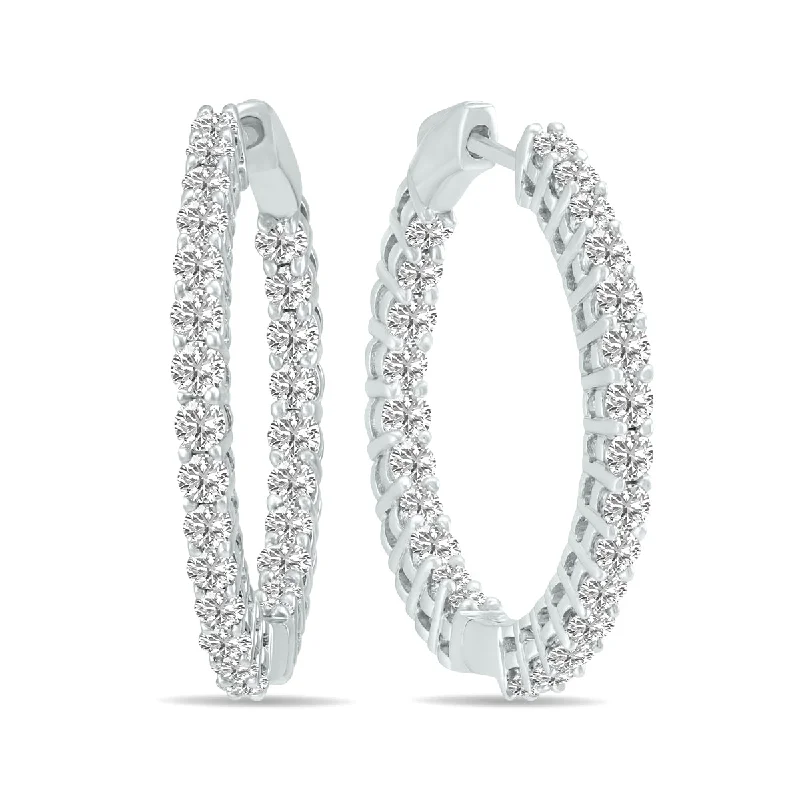 Drop Earrings with Keyhole Designs -7 Carat Tw Round Lab Grown Diamond Hoop Earrings In 14K White Gold