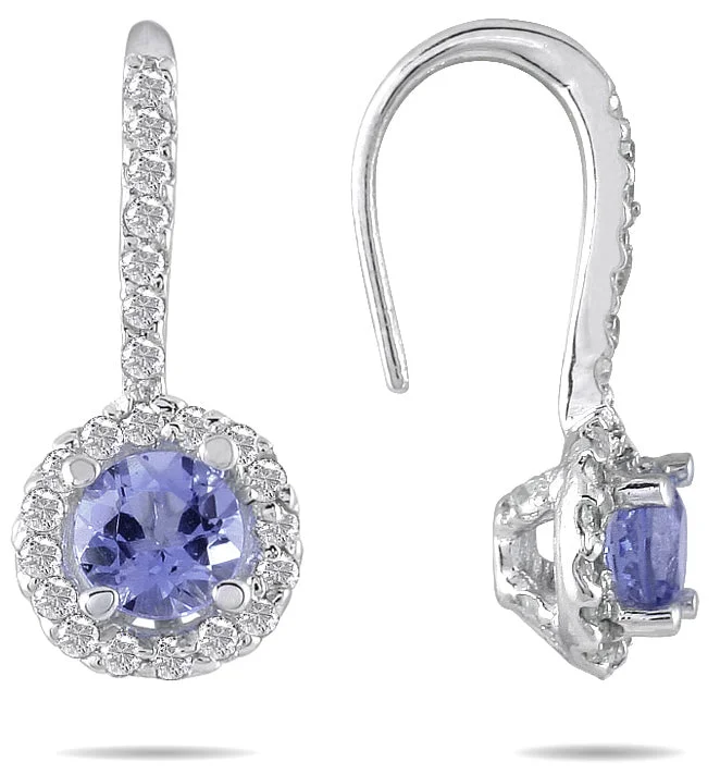 Drop Earrings with Vine Designs -3/4 Carat Tw Tanzanite And Diamond Earrings In 10K White Gold