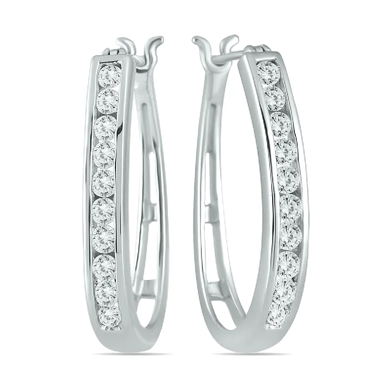 Drop Earrings with Keyhole Designs -1 Carat Tw Diamond Hoop Earrings In 10K White Gold