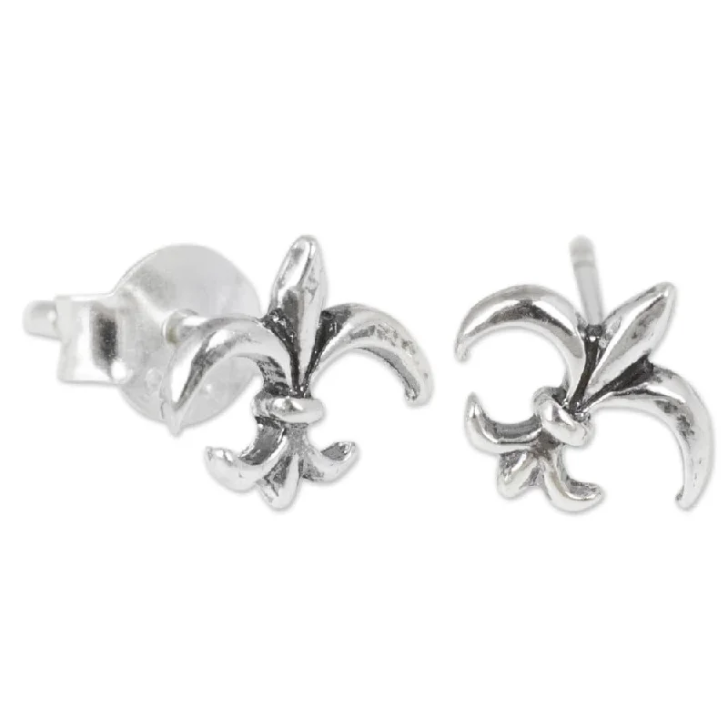 Oval Drop Earrings for Grace -Handmade Sterling Silver 'Fleur-de-lis' Earrings (Thailand)