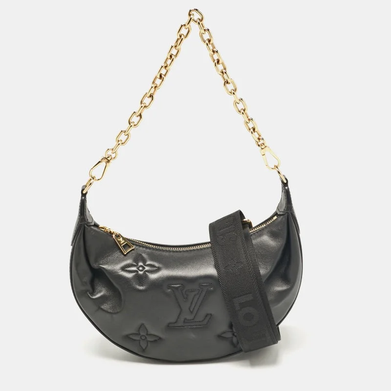 Handle bags with hidden pockets for security -Louis Vuitton Black Monogram Leather Over The Moon Bag