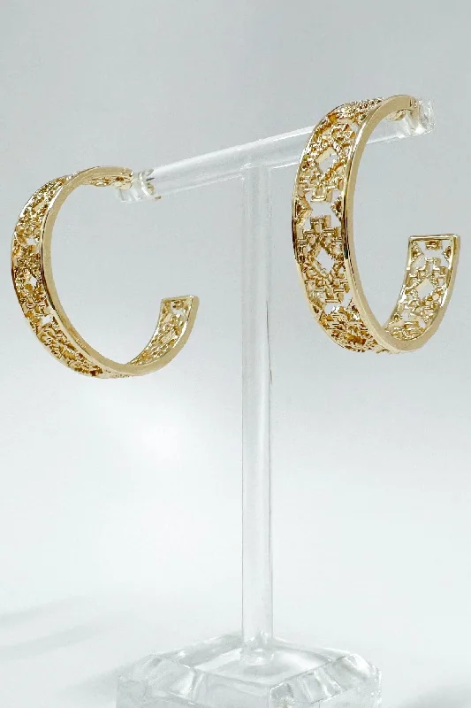 Drop Earrings with Etched Designs -Belisse Geo Cutout Hoop Earrings