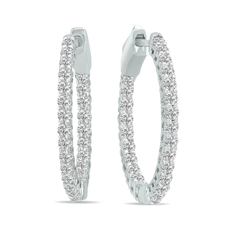 Drop Earrings for Formal Attire -1 Carat Tw Round Lab Grown Diamond Hoop Earrings In 14K White Gold