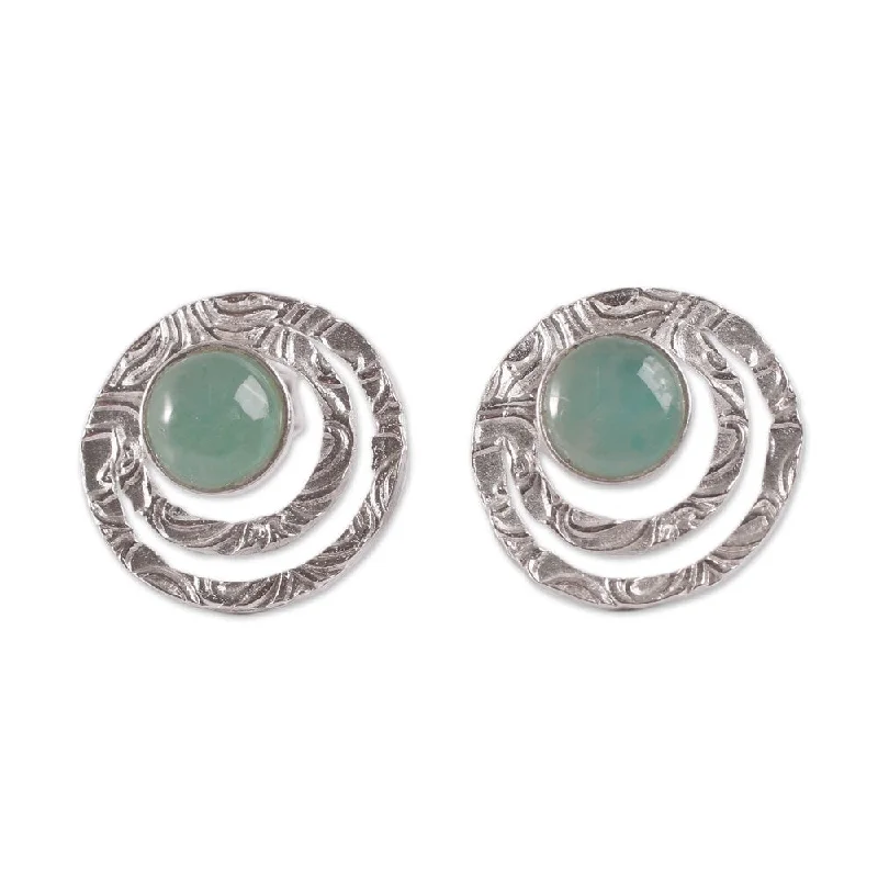 Drop Earrings for Bridesmaids Look -Handmade Sterling Silver 'Green Vibrations' Opal Earrings (Peru) - 0.6L*0.6W