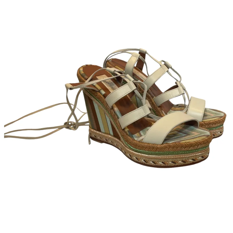 Trendy sandals for women with braided straps and comfortable footbed for casual style-VALENTINO/Heels/Stripe/MLT/GREEN YELLOW BLUE BROWN WEDGE