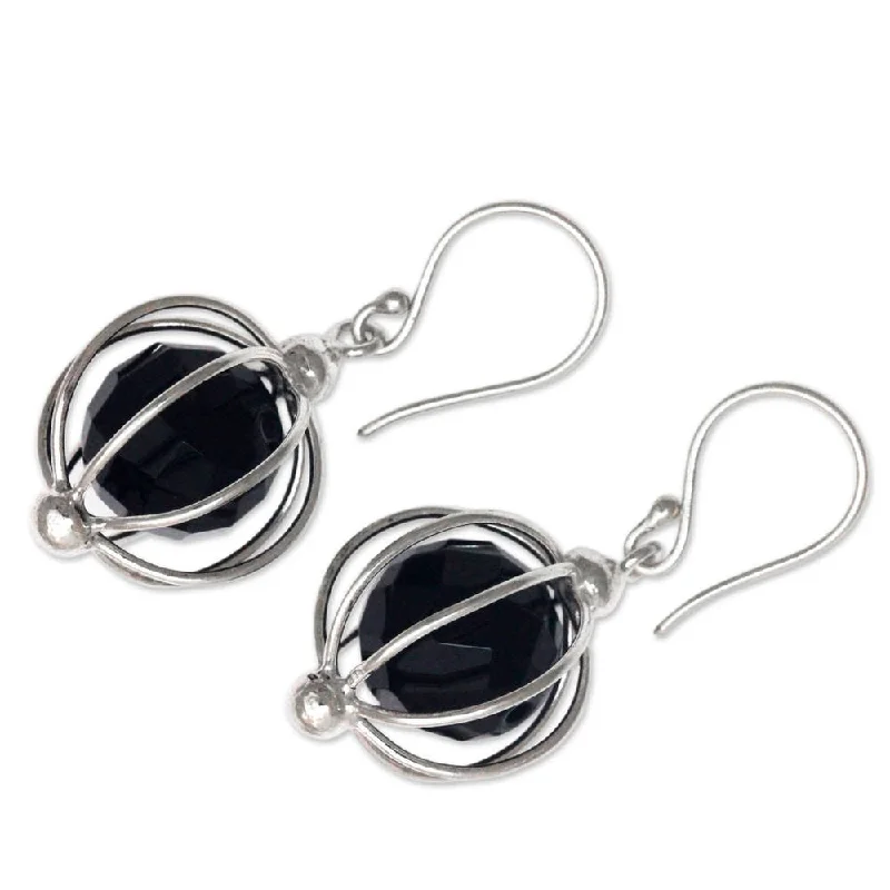 Diamond Drop Earrings for Luxury -NOVICA Sterling Silver 'Silver Lantern' Onyx Earrings - 1.5*0.7