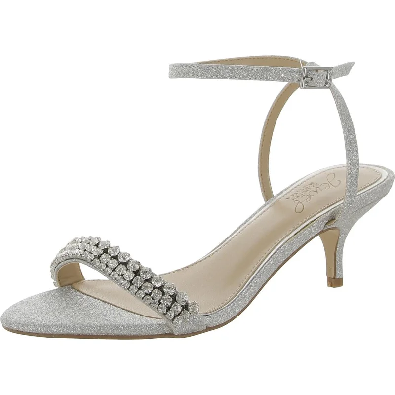 Elegant sandals for women with rhinestone accents and ankle straps for formal looks-Jewel Badgley Mischka Womens James Studded Ankle Strap Heels