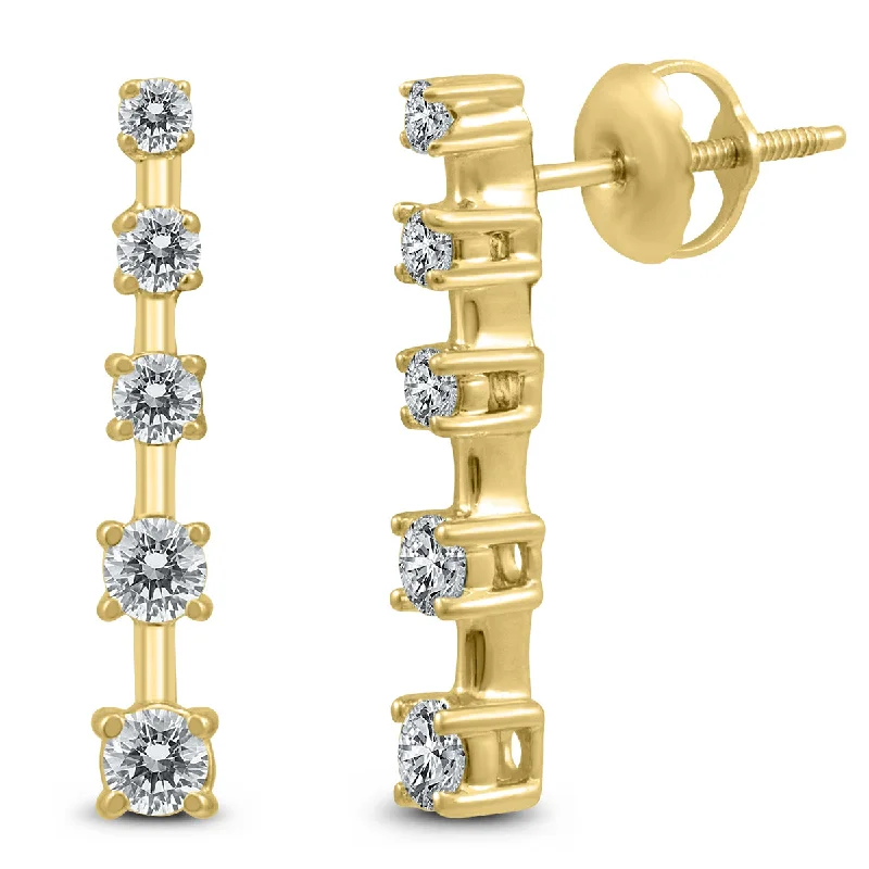 Retro Drop Earrings for Nostalgia -1/2 Carat Tw 5 Stone Journey Drop Earrings In 14K Yellow Gold