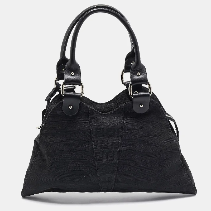 Handle bags with soft fabric for comfort -Fendi Black Zuchinno Fabric And Leather Devil Trapezio Tote