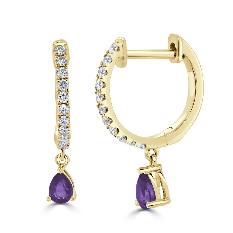 Waterproof Drop Earrings for Outdoor -Joelle Collection Gemstone & Diamond Dangle Hoop Earrings 14K Gold Birthstone