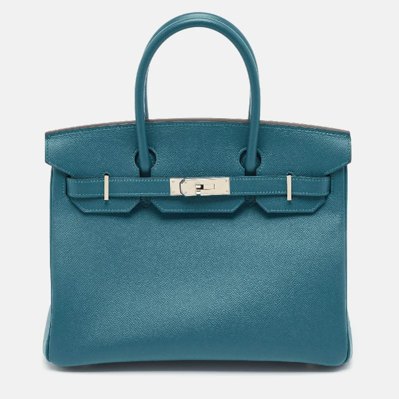 Handle bags with structured shapes for class -Hermes Bleu De Galice Epsom Leather Palladium Finish Birkin 30 Bag