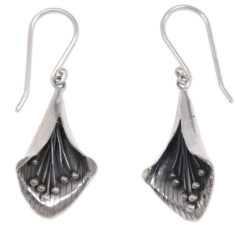 Drop Earrings with Chevron Designs -Handmade Sterling Silver 'Nature's Trumpet' Earrings (Indonesia) - 1.8*0.6