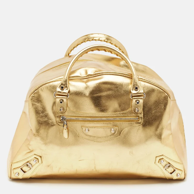 Handle bags with wide openings for access -Balenciaga Gold Leather Bowling Bag