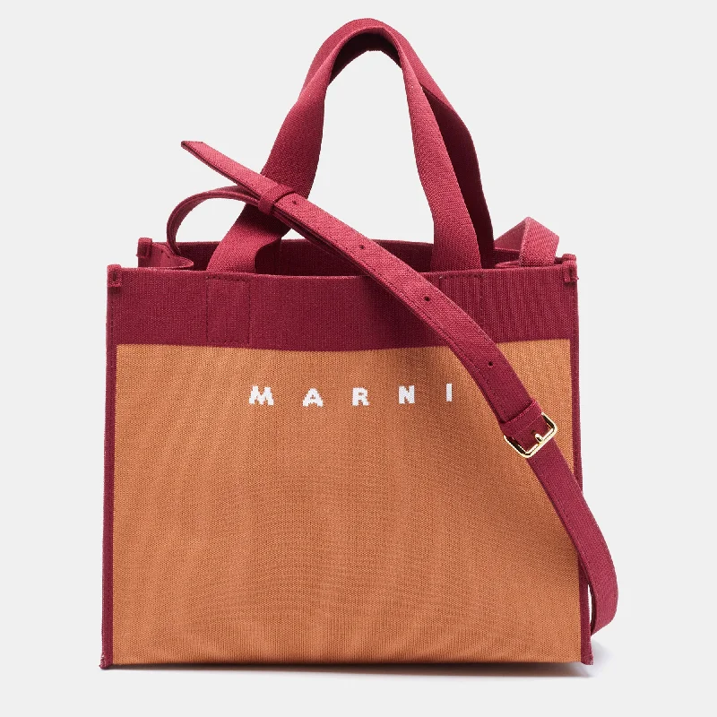 Handle bags with chevron designs for trend -Marni Burgundy/brown Jacquard Canvas Logo Tote