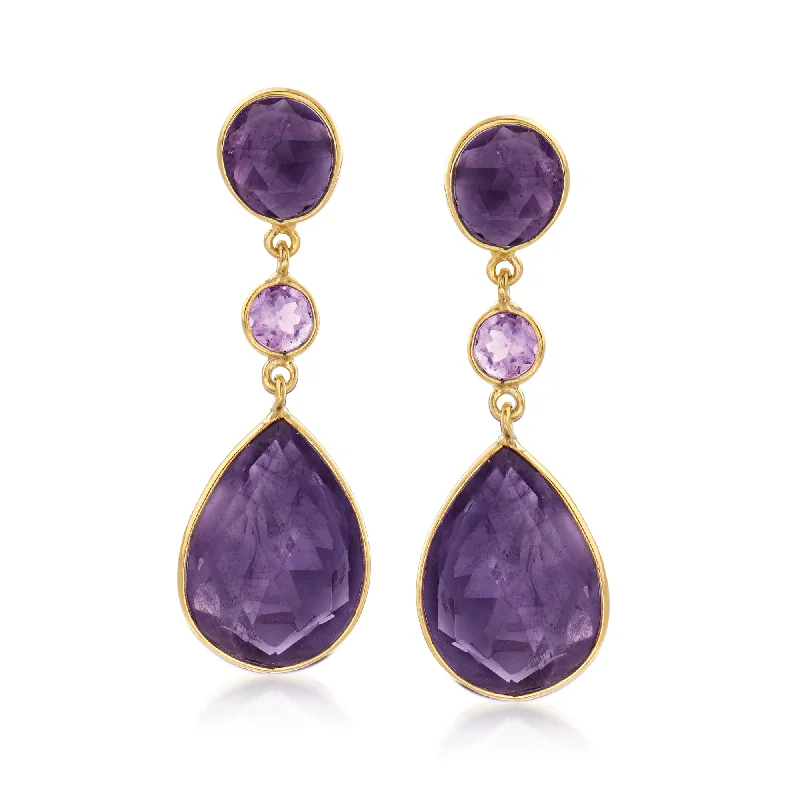 Drop Earrings with Wave Designs -Ross-Simons Amethyst Drop Earrings in 18kt Gold Over Sterling