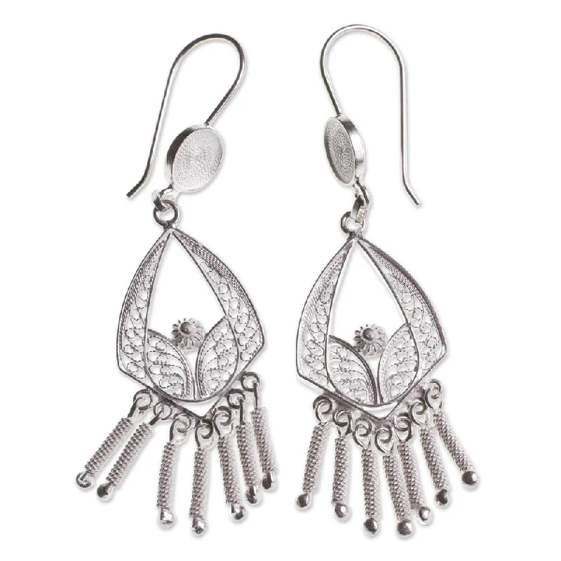 Oval Drop Earrings for Grace -Handmade Sterling Silver 'Inca Royal' Earrings (Peru) - 2.6L*0.8W