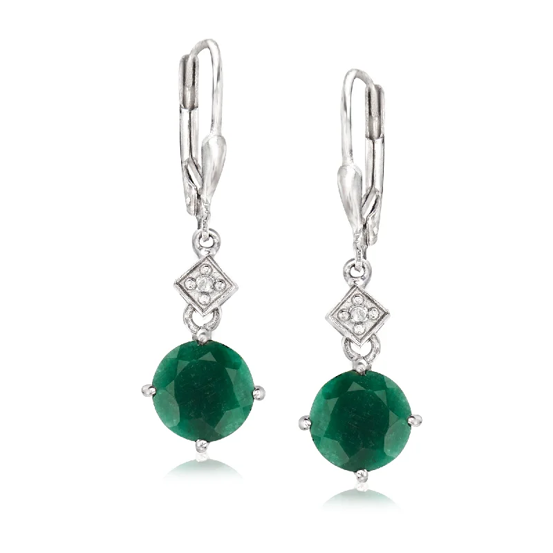 Drop Earrings for Concert Look -Ross-Simons Emerald Drop Earrings With Diamond Accents in Sterling Silver