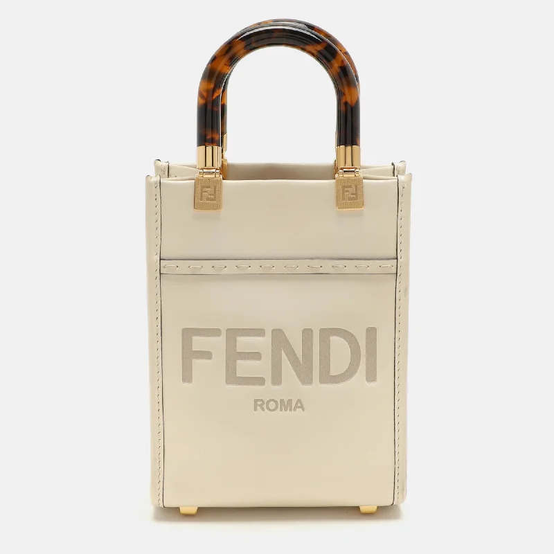 Handle bags with neutral leather for elegance -Fendi Cream Leather Mini Sunshine Tote