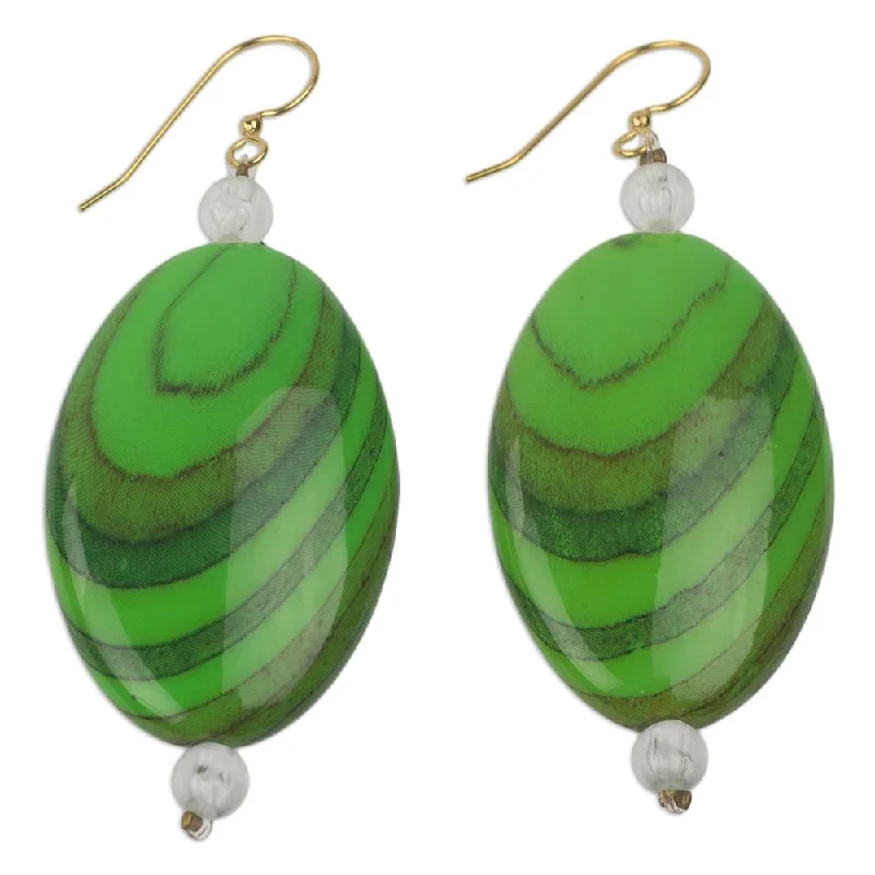 Drop Earrings for Work Attire -Upcycled Plastic 'Rustic Love in Green' Earrings - Green