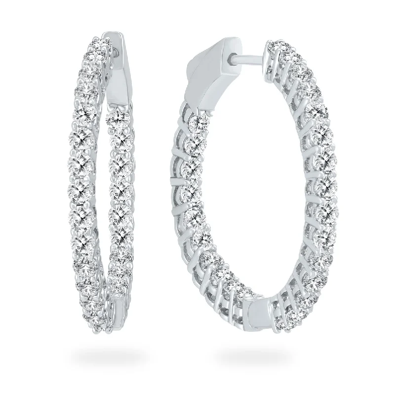 Nickel Free Drop Earrings for Safety -2 Carat Tw Round Diamond Hoop Earrings With Push Down Button Lock In 14K White Gold