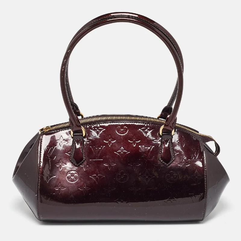 Handle bags with compact designs for portability -Louis Vuitton Amarante Monogram Vernis Sherwood Pm Bag