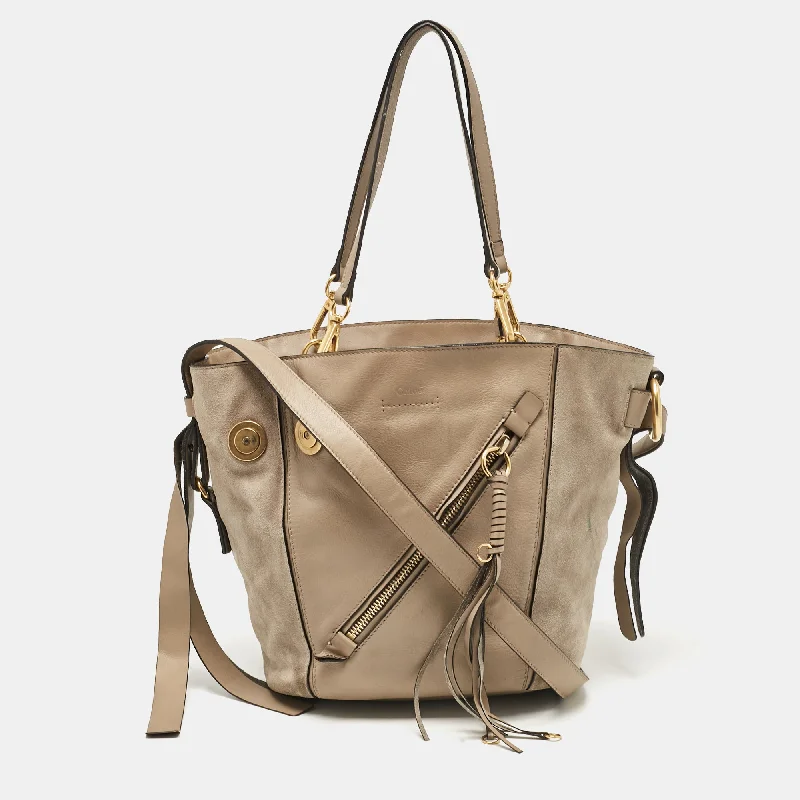 Handle bags with seasonal prints for holidays -Chloe Beige Leather And Suede Myer Tote