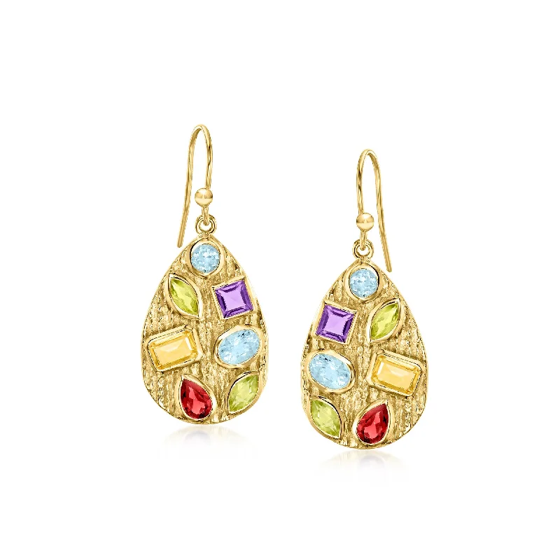 Leverback Drop Earrings for Comfort -Ross-Simons Multi-Gemstone Teardrop Earrings in 18kt Gold Over Sterling