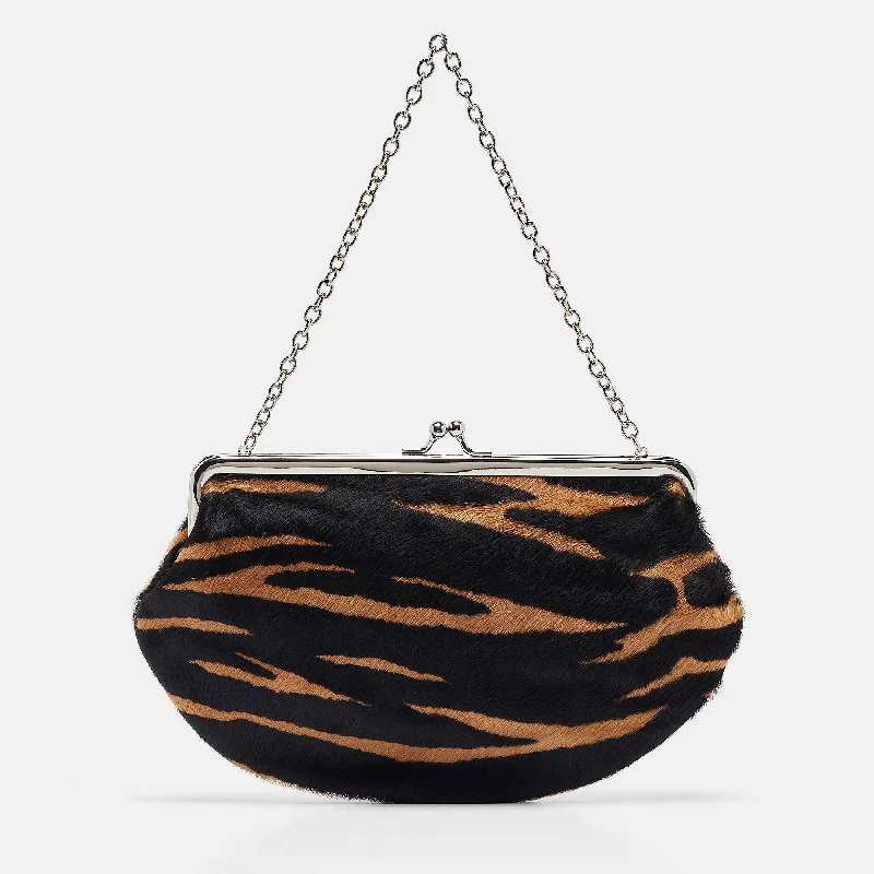 Handle bags with floral embroidery for detail -Dkny Black/brown Zebra Print Calf Hair Chain Multi Pouch