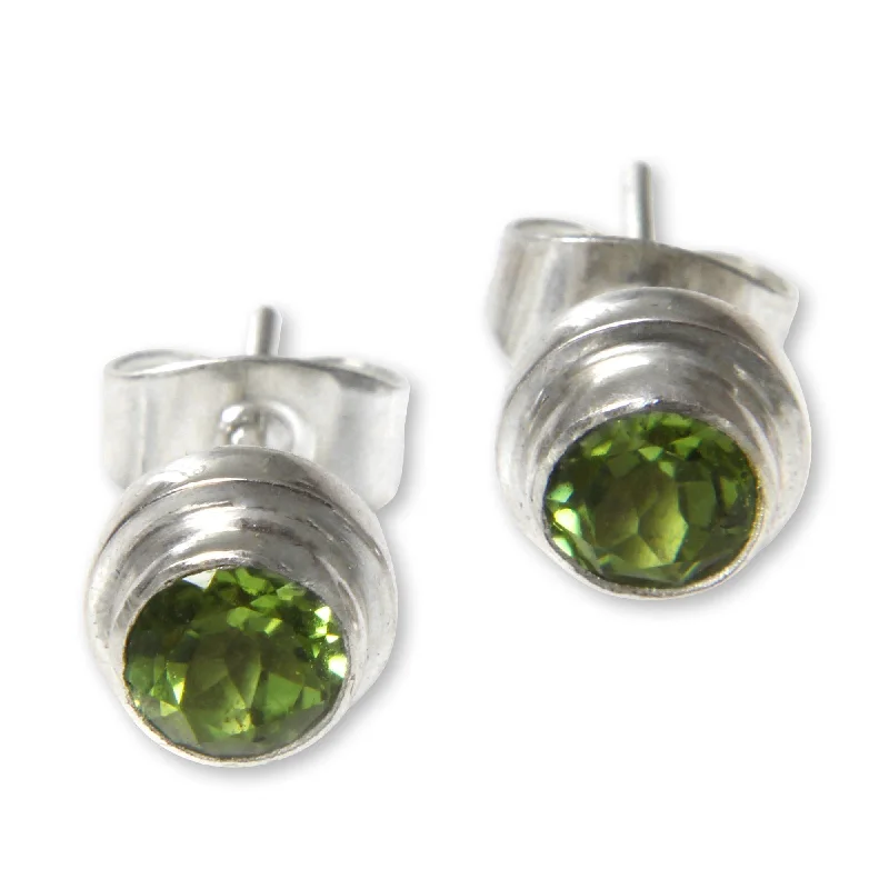 Drop Earrings for Valentine's Day -Sterling Silver 'Green Simplicity' Peridot Earrings (Indonesia)