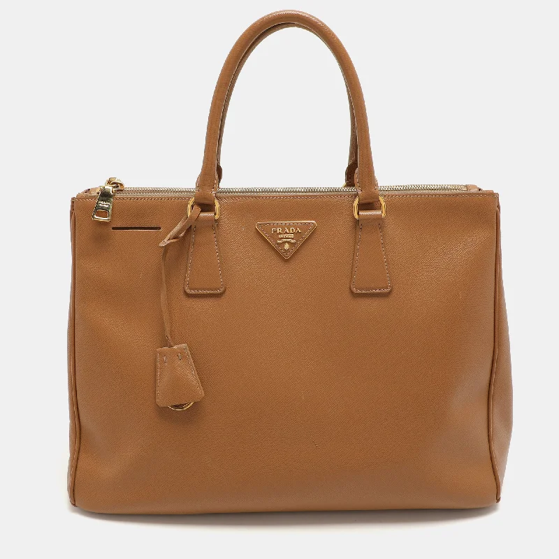 Handle bags with lightweight nylon for ease -Prada Caramel Saffiano Lux Leather Large Galleria Double Zip Tote