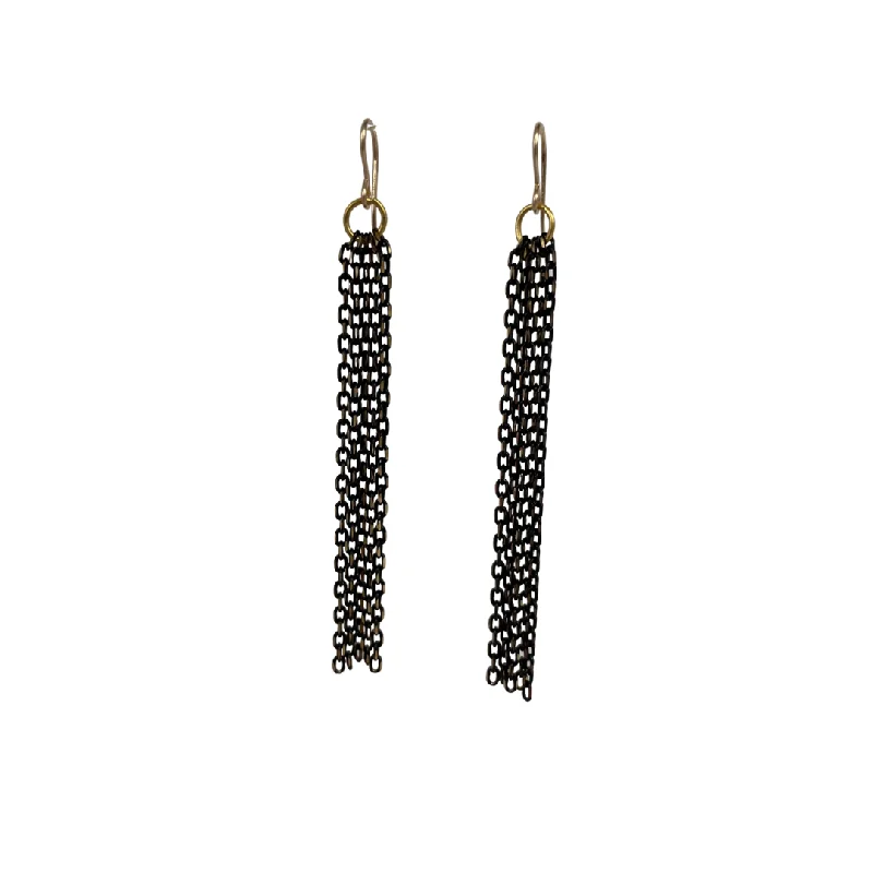 Drop Earrings for Work Attire -Gunmetal Shimmer Tassel Earrings