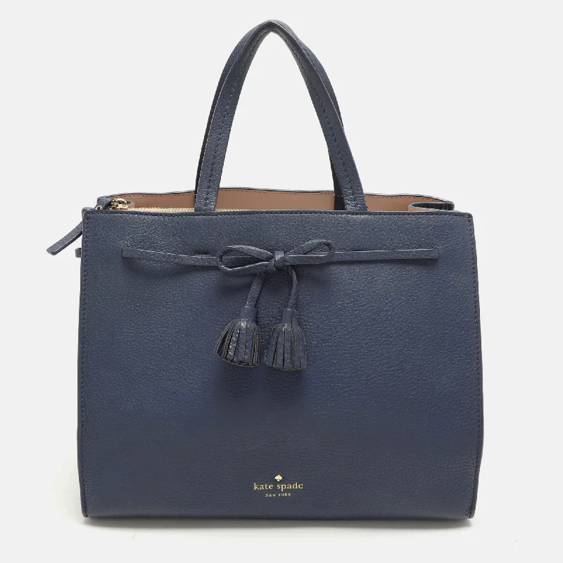 Handle bags with vintage vibes for nostalgia -Kate Spade Blue Leather Hayes Street Tote