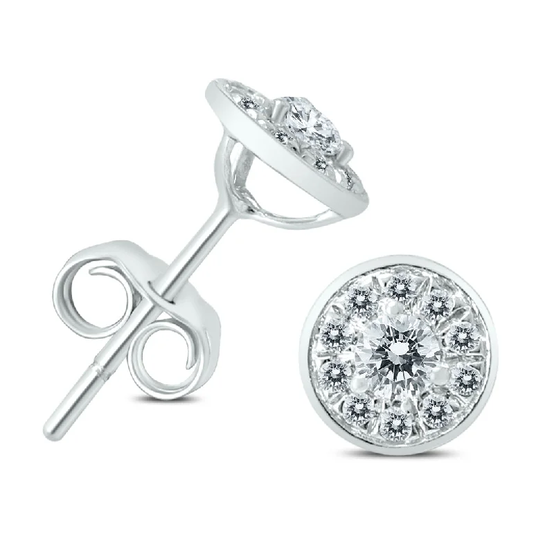 Drop Earrings for Party Look -1/4 Carat Tw Diamond Halo Earrings In 14K White Gold