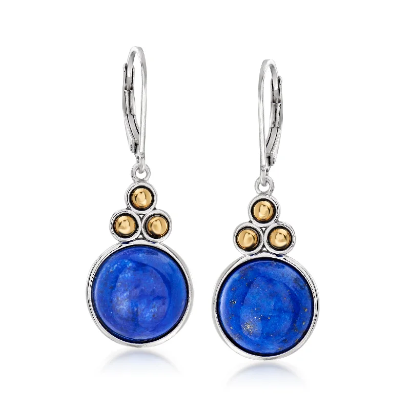 Animal Print Drop Earrings for Fun -Ross-Simons Lapis Drop Earrings in Sterling Silver With 14kt Yellow Gold