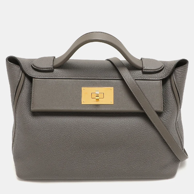 Handle bags with metallic finishes for shine -Hermes Grey Togo And Swift Leather 24/24 29 Bag