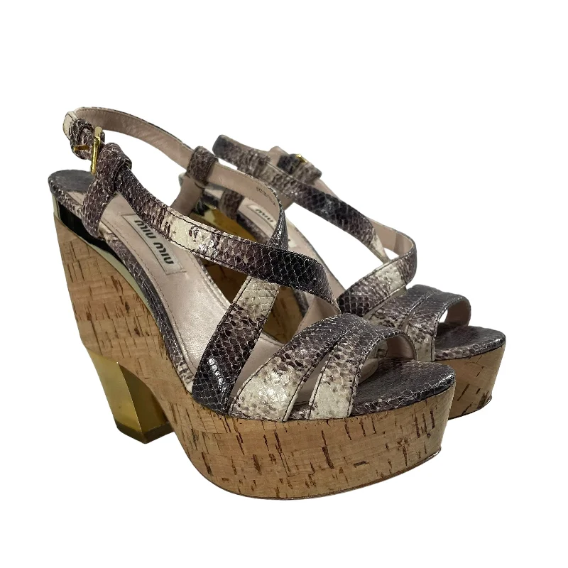 Bohemian sandals for women with fringe details and natural material accents-MIU MIU/Heels/US 6.5/MLT/SNAKE PRINT