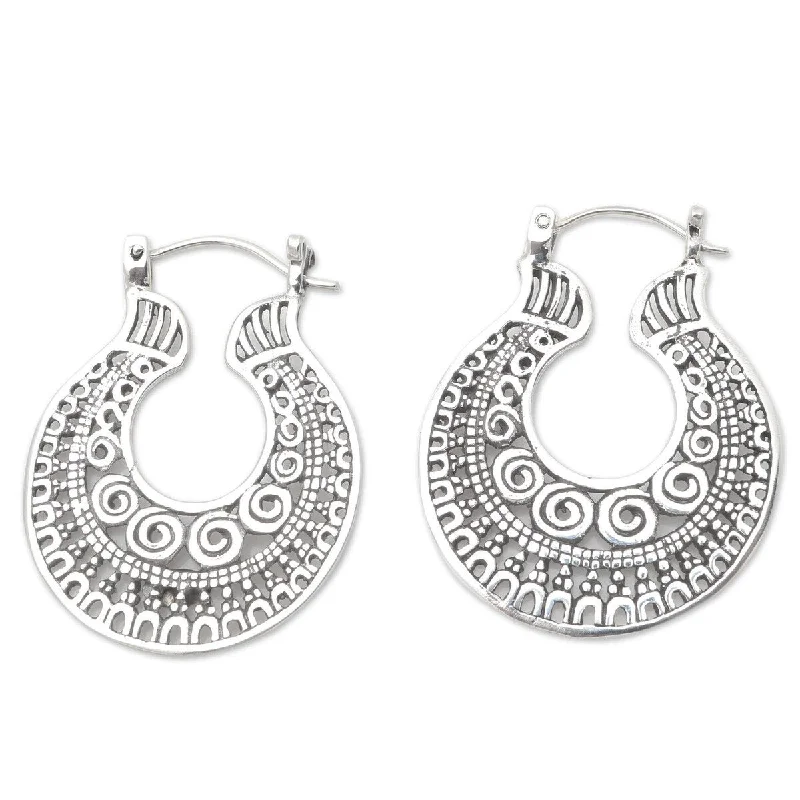 Drop Earrings for Festival Style -NOVICA Making Waves, Sterling silver hoop earrings - 1.4L*0.1W