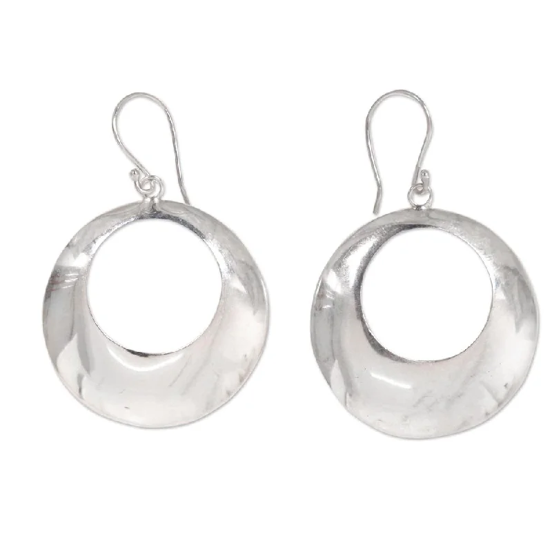 Drop Earrings for Engagement Party -Handmade Sterling Silver 'Minimalist Moon' Earrings (Indonesia) - White - 2L*1.3W