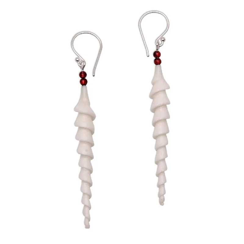 Contemporary Drop Earrings for Fashion -NOVICA Mystical Spirals, Bone and cultured pearl dangle earrings - 2.8*0.3