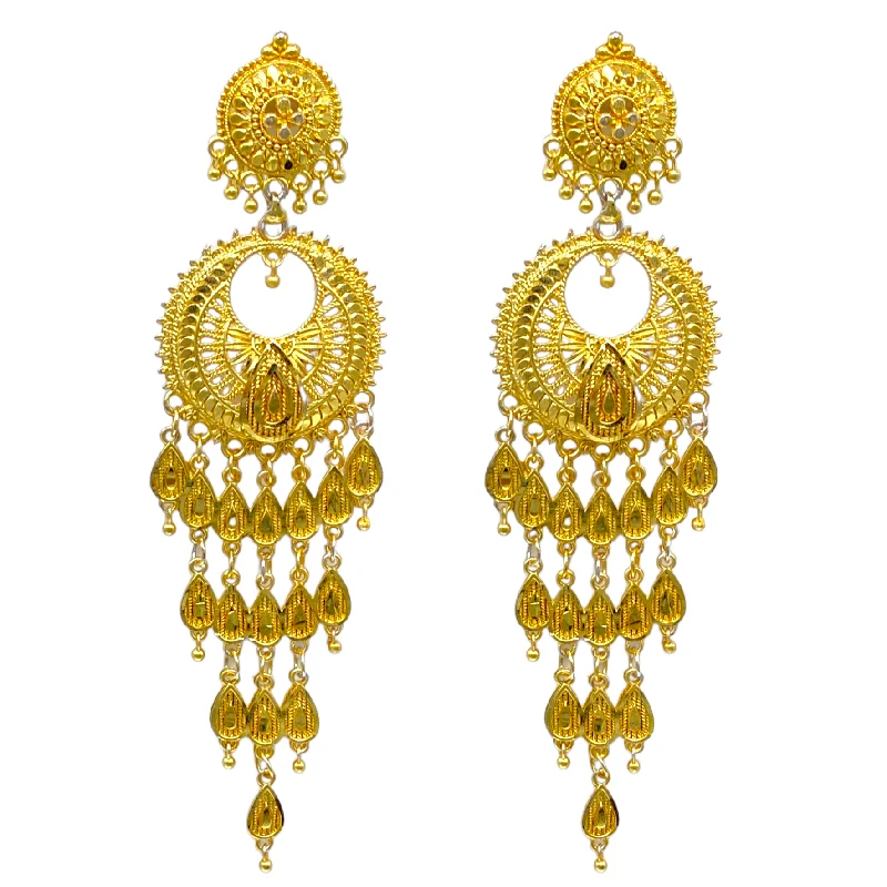 Hypoallergenic Drop Earrings for Sensitive -Chandbali With hanging  teardrop shape tassel Gold Earrings