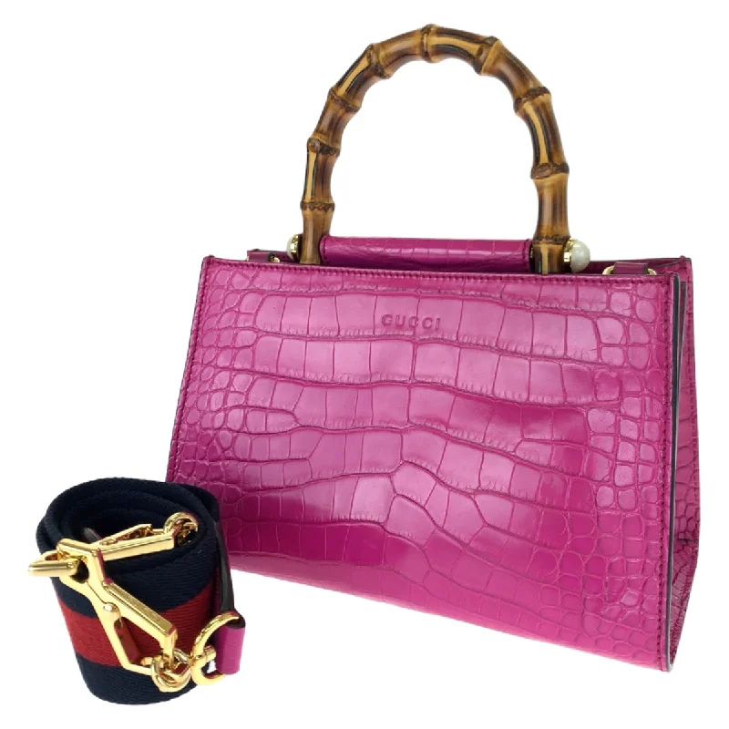 Handle bags with suede accents for texture -Gucci Bamboo Nymphea Crocodile Handbag