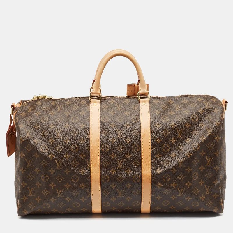 Handle bags with chevron designs for trend -Louis Vuitton Monogram Canvas Keepall Bandouliere 55 Bag